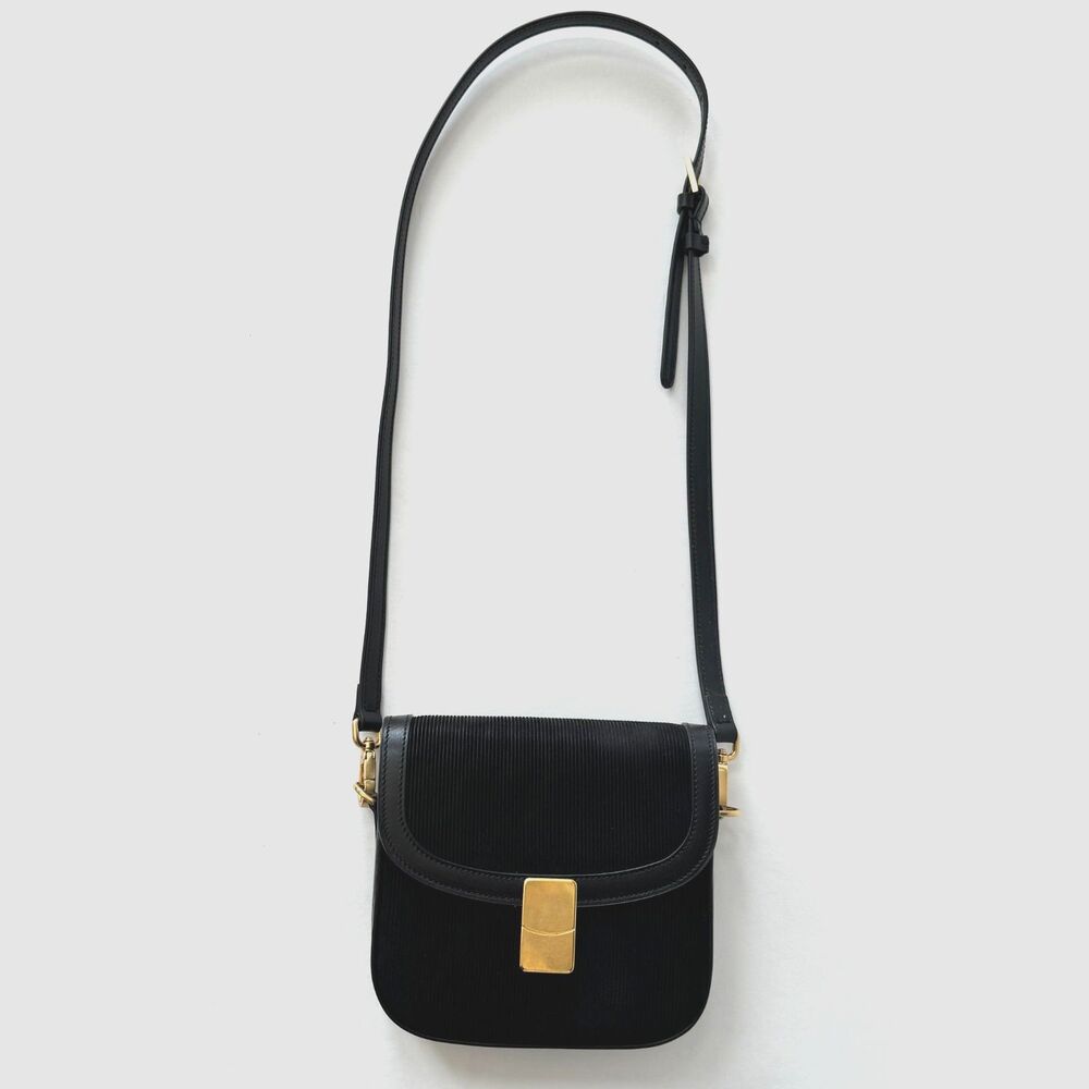 Léo et Violette Le Mini Nova Black Ribbed Suede Crossbody Shoulder Bag